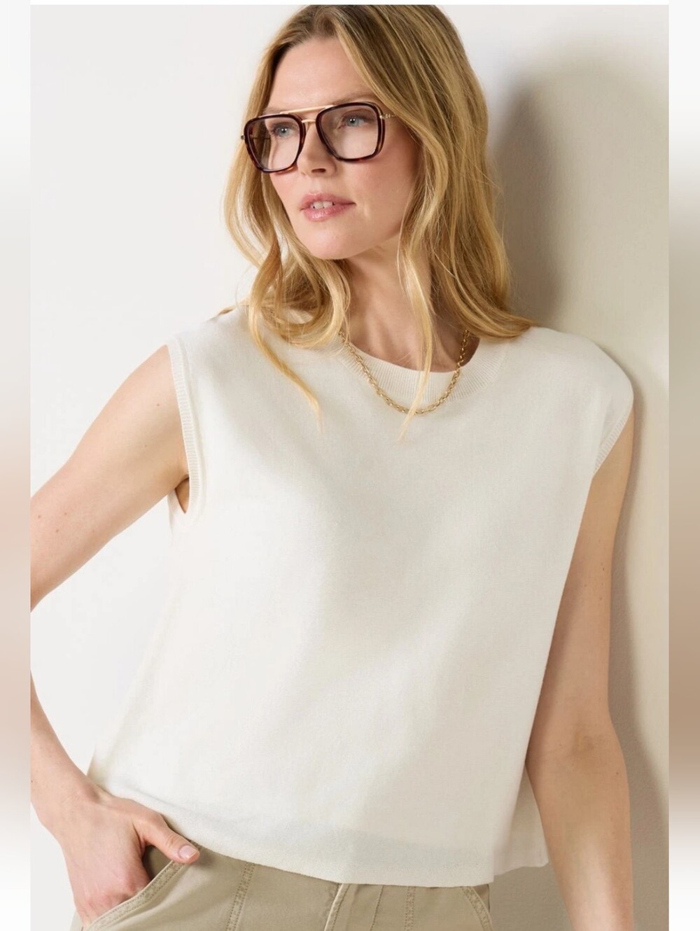 EVEREVE Mirren Sleeveless Twofer Sweater Tank – Ivory – Women's M – NWT